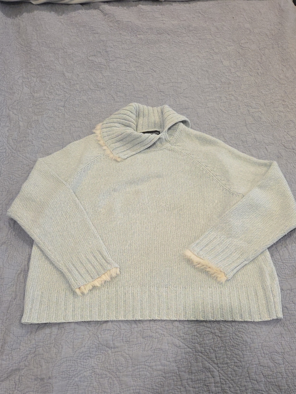 VTG 90s Norton McNaughton Faux Fur Trim Cowl Neck Knit Sweater Light Mint Sz L!